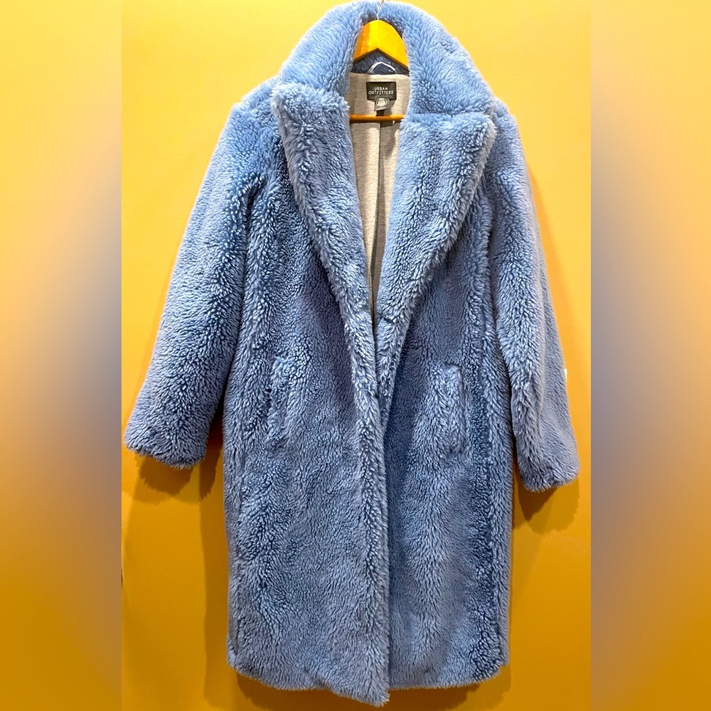 Urban Outfitters blue Sherpa long teddy coat